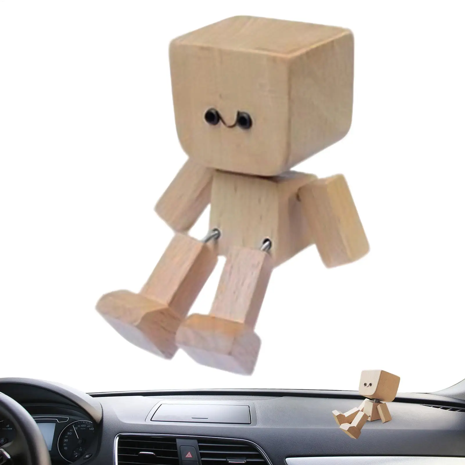 

Car Dashboard Decorations Shaking Wooden Man Figurine with Magnetic Base 12 Changeable Expression Cute Accessories Auto Interior