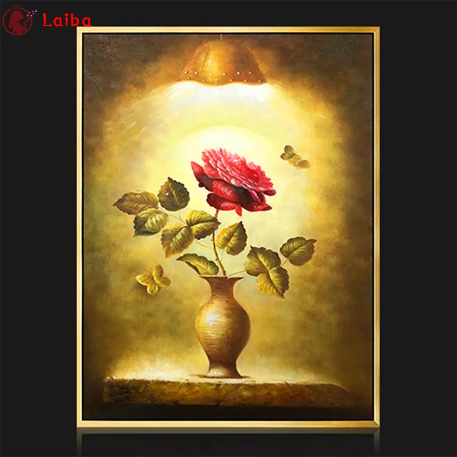 5D Diamond painting, abstract art, roses under light, cross stitch, mosaic embroidery, round and square, DIY