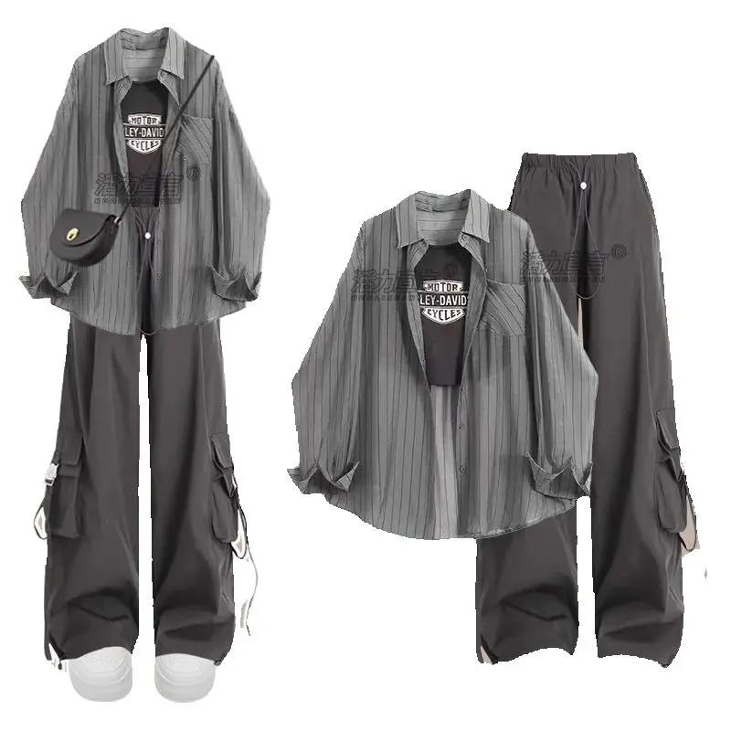 

Three Piece Women Summer Outfit Blouse And Pants 3 Piece Clothing Elegant Women Set Female Top Loose Suit