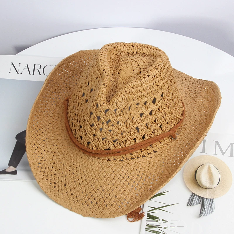 

Ковбойская шляпа из соломы для мужчин и женщин, 1 шт., с широкими полями, формоустойчивая, для пляжа, отдыха на природе и путешествий.