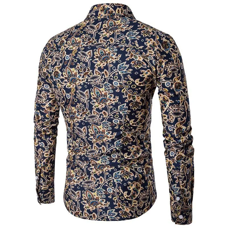 Large Size Ethnic Style Floral Print Long-Sleeved Shirt Square Collar Cardigan Top Jacket - Floral Patterned Outerwear