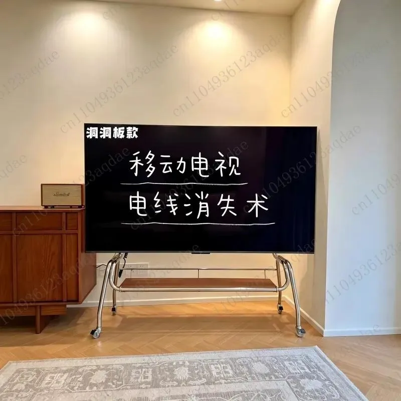 Stainless Steel TV Bracket, Metal Belt Wheel Removable Living Room, Home Monitor Bracket, Hanger, Screen Within 75 Inches
