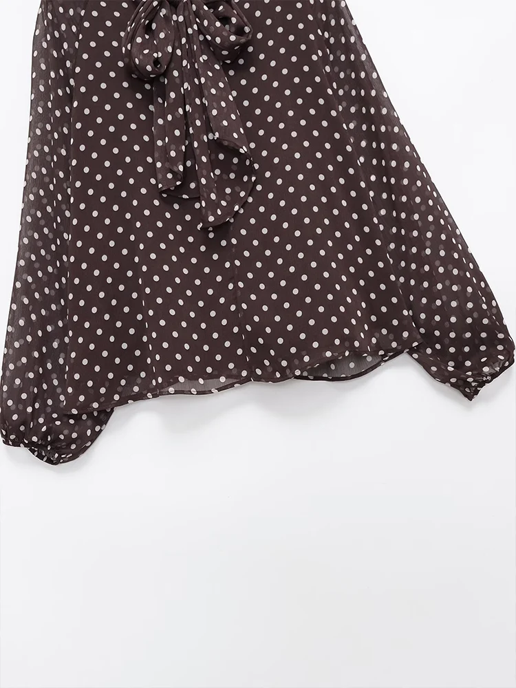 European style new women's fashionable and versatile long-sleeved shirt with bow tie and polka dots.
