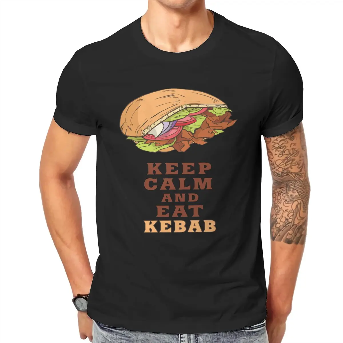 Keep Calm and Eat Doner Kebab  T-Shirt for Men Pike Love Fast Food Unique Cotton Tees Short Sleeve T Shirt Plus Size Clothing