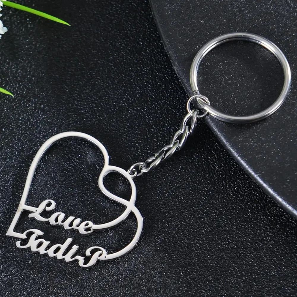 Personalized Couple Keychain Customized Double Name Heart Pendant Stainless Steel Key Ring Fashion Jewelry Christmas Gift