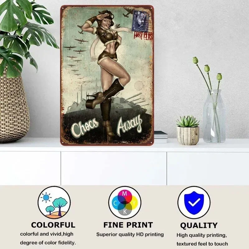 Sexy Golden Rivet Pin Ups Decoration Wall Art Pub Club Coffee Bar Decoration Vintage Metal Plate Tin Plaque Man Cave Poster Home