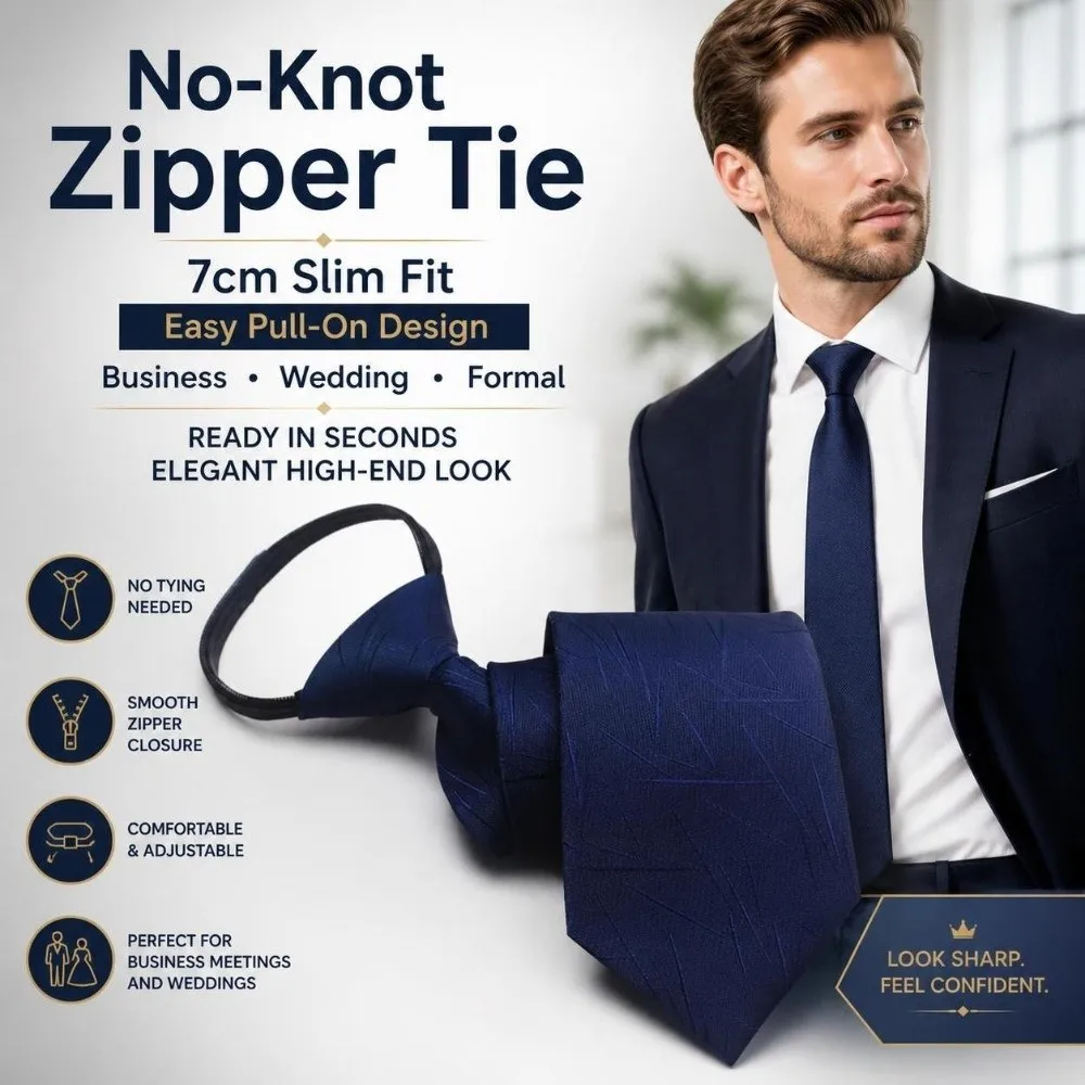 No-Tie Easy Zipper Tie 7cm Width with Elastic Band Easy Pull Lazy Tie Multi-Color Plaid Business Casual Tie Wedding Accessories