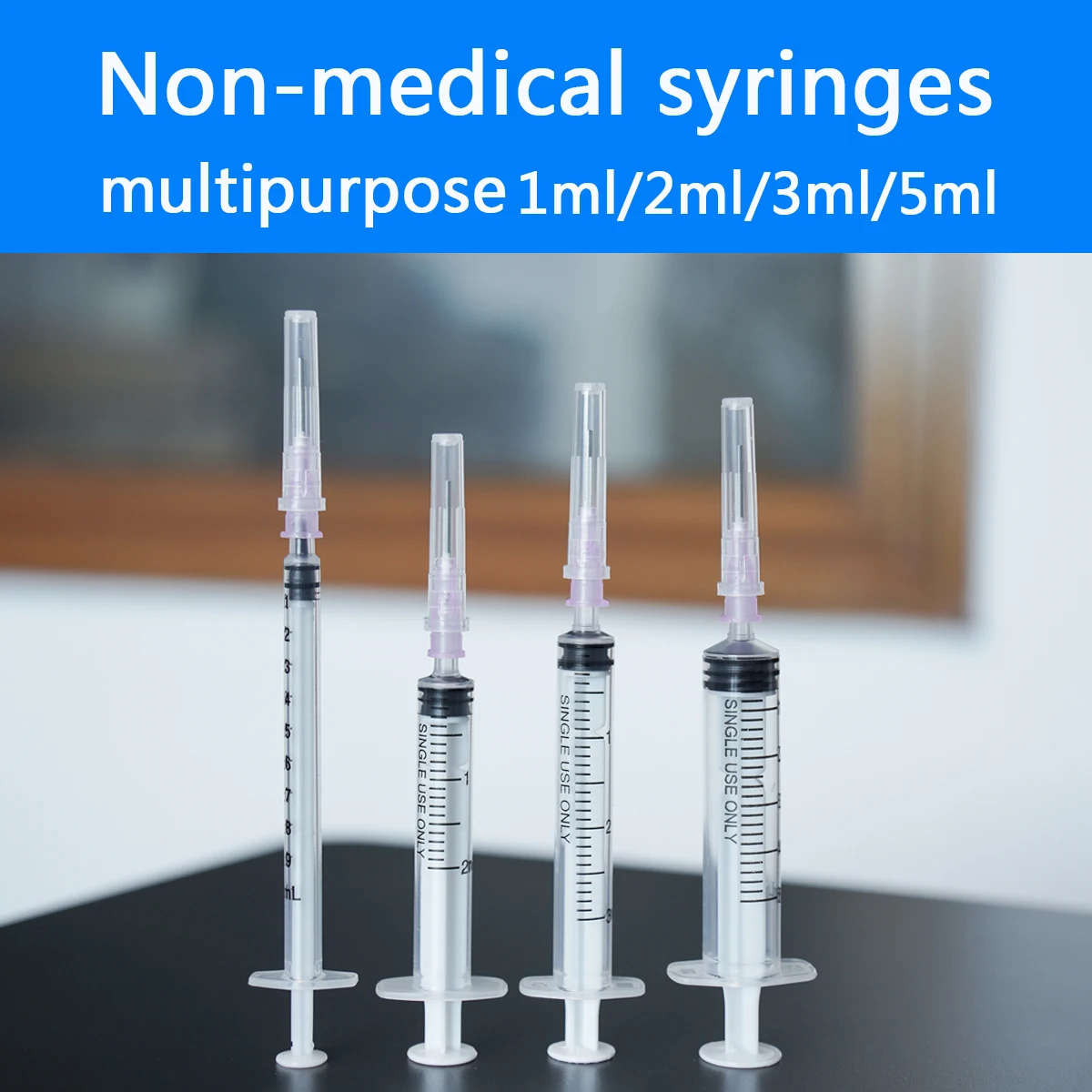 Non-medical syringes with blunt needles and caps, suitable for multi-purpose use such as refueling and gluing