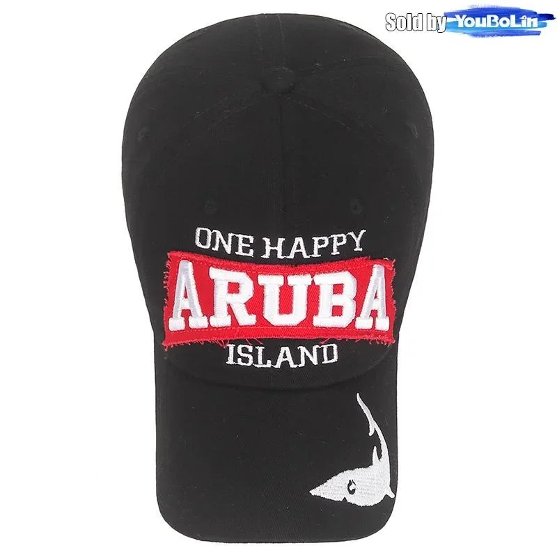 Black Aruba Island Baseball Cap with Shark Embroidery – Casual & Stylish Sun Hat