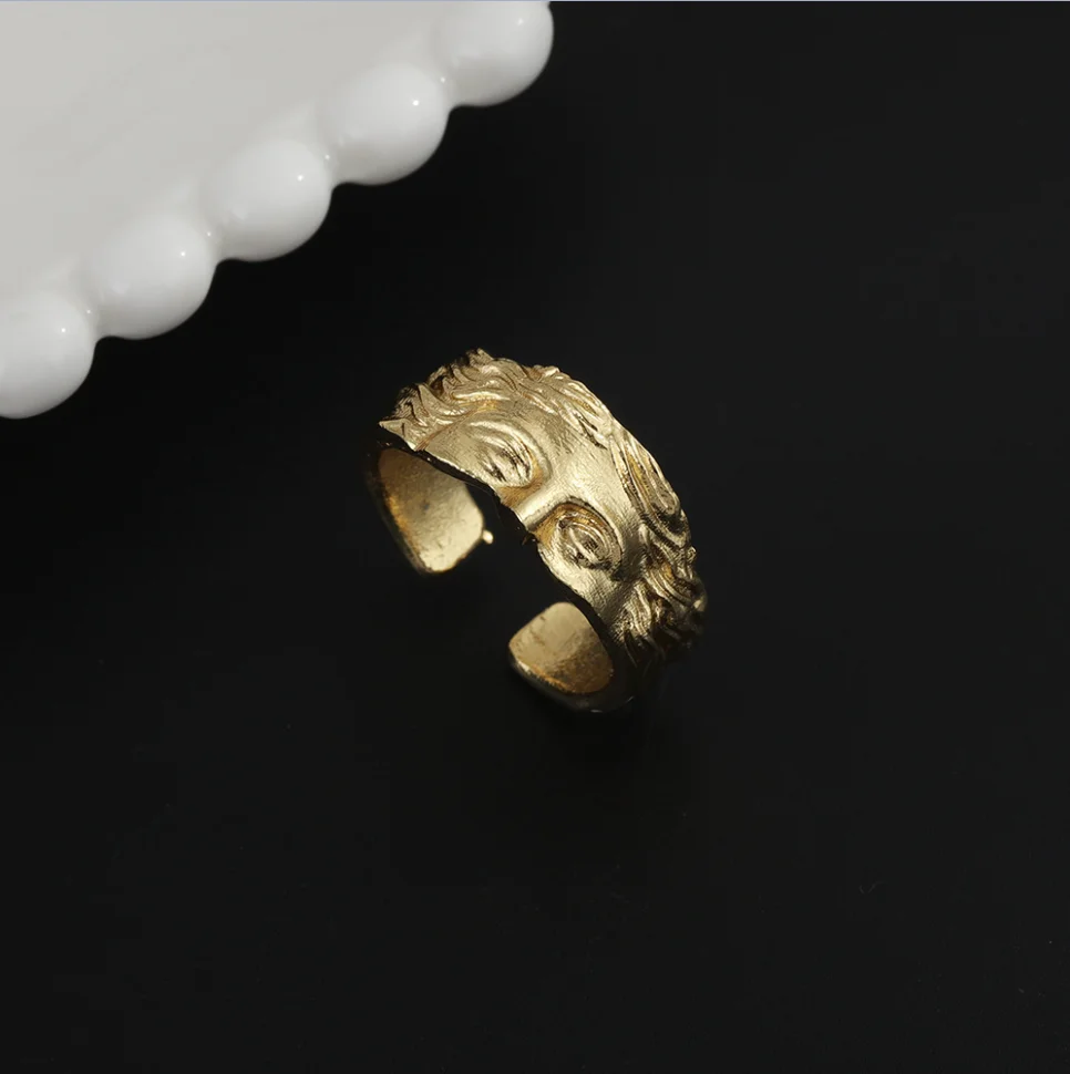 Rings For Men Creative Venus Mask Ring, Retro Thai Silver Relief With Adjustable Opening Ring Confessing Gift - Image 3