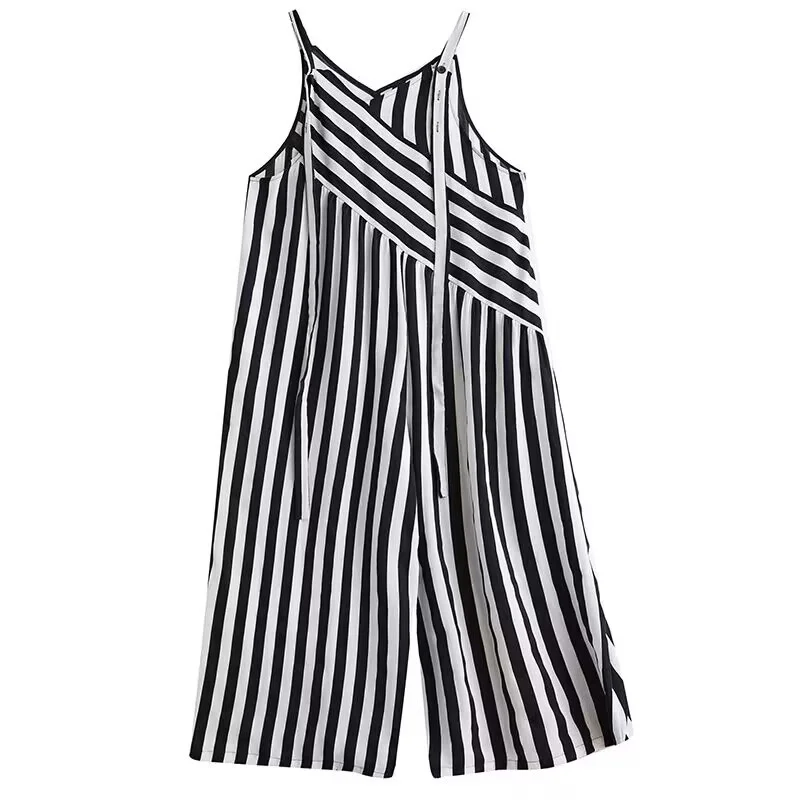 Frans ontwerp gevoel mode groot formaat jumpsuit dames zomer losse casual schouderband wijde pijpen broek dames bodysuit