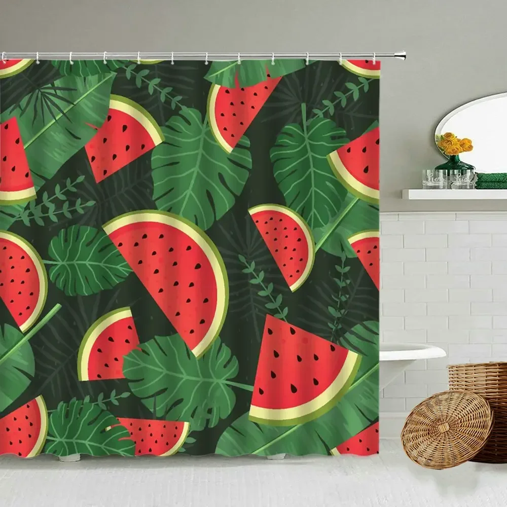 Cartoon Tropical Fruit Plant Shower Curtain Watermelon Strawberry Pineapple Cherry Color Creative Bathroom Waterproof Screen Set