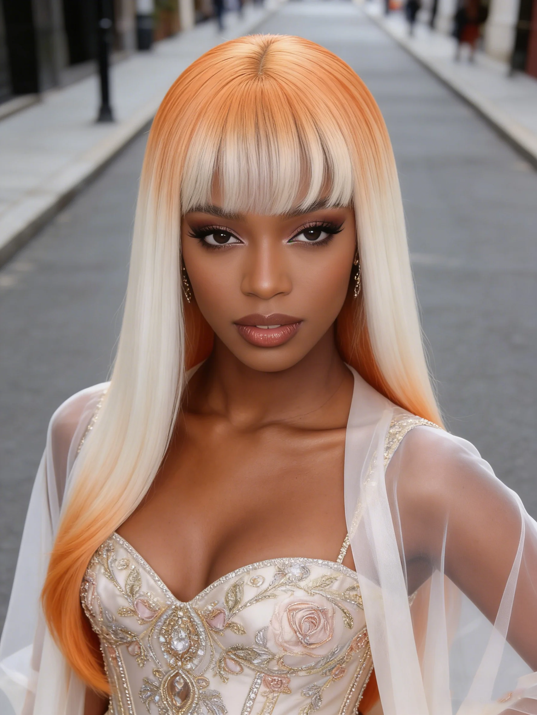 

1 женский парик, выполненный из термостойкого синтетического высокотемпературного волокна, с естественным объемным стилем.