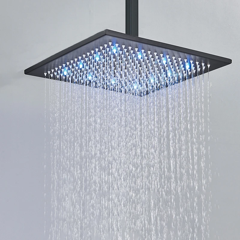 

Black Concealed Shower Faucet LED Rainfall Head Digital Display System Bathroom Tap Ceiling Install Taps