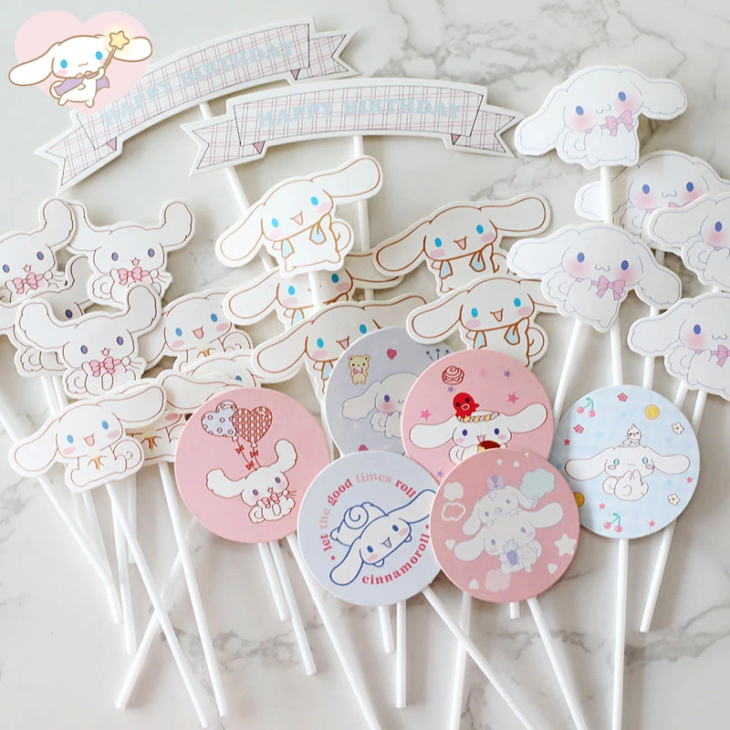 

Kawaii Sanrio Cinnamoroll Diy Cake Brand Decoration Accessories Anime Cute Cake Insert Card Birthday Party Toys for Girls Gifts