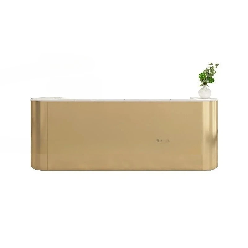 & Contemporary Curved Reception Desk Stainless Steel Salon checkout Counter Professional Countertop Stylish Curved Cashier Count