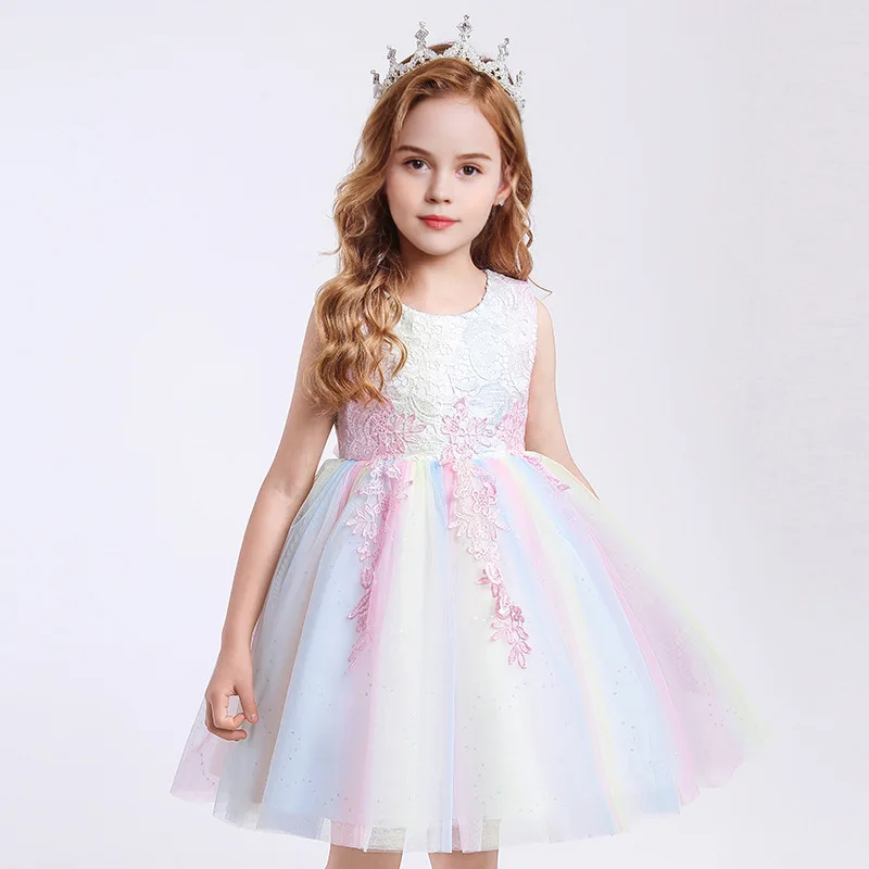 

Fashion Flower Girl Dresses for Weddings Lace Mesh Sleeveless Girls Dresses Summer Children Girls Party Dress 4-10 Years