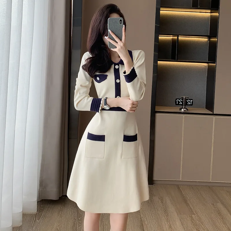 

Autumn Dresses For Women Long Sleeved Sweet Temperament Commuting Round Neck Pullover Dress