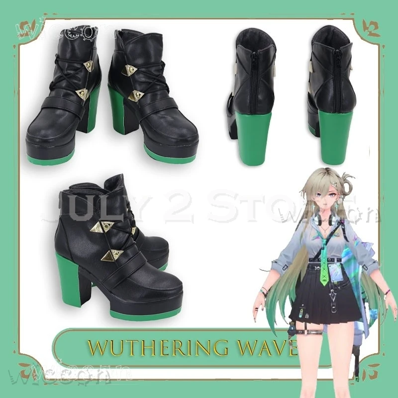 

Костюм для взрослых ‌ ‌ ‌ ‌ ‌ ‌ Обувь для косплея Game Wuthering Waves LYNAE, ботинки на блочном каблуке, для мужчин и женщин, аниме, на Хэллоуин, карнавал, костюм