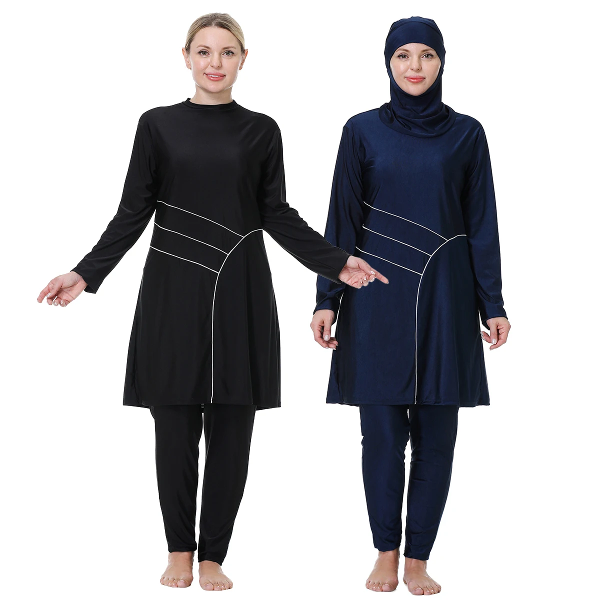 H1029 Muslim Women Fullcoverage Long Sleeves Cover Up Burkinis Three Pieces Plus Size Swimwear Suits