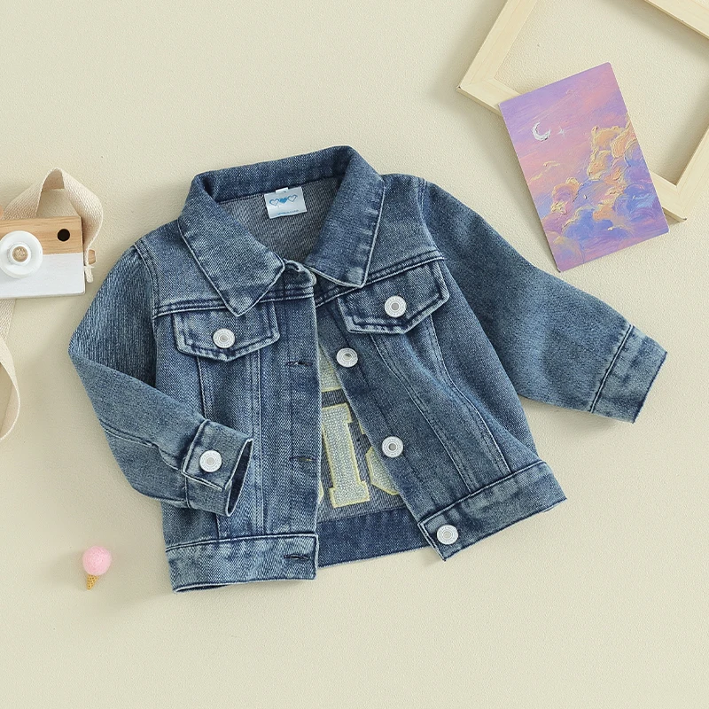 0-18M Newborn Baby Girl Denim Jackets Long Sleeve Back Letter Embroidery Jean Coats Infant Outerwear Spring Fall Clothes