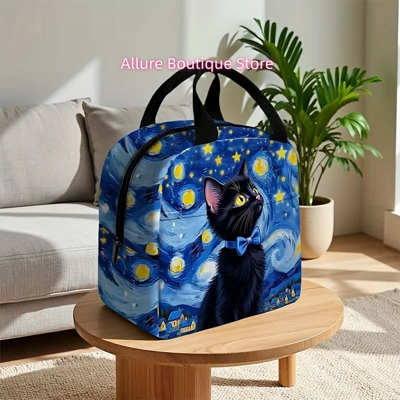 Cat Print Pattern Lunch Bag, Insulated Tote for Outings, Lightweight Fresh-Keeping Storage Bag, Non-Food Contact