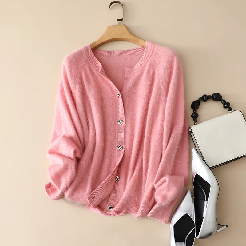 

100% Cashmere Cardigan Women Casual Style V Neck Open Stitch Knitted Single Breasted Long Sleeve New Fashion