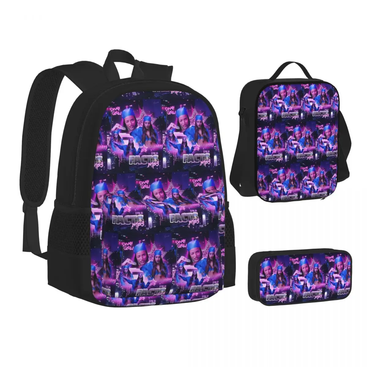 

MP3 Emilia Mernes Backpacks Boys Girls Bookbag School Bags Children Rucksack Lunch Bag Pen Bag Three-Piece Set