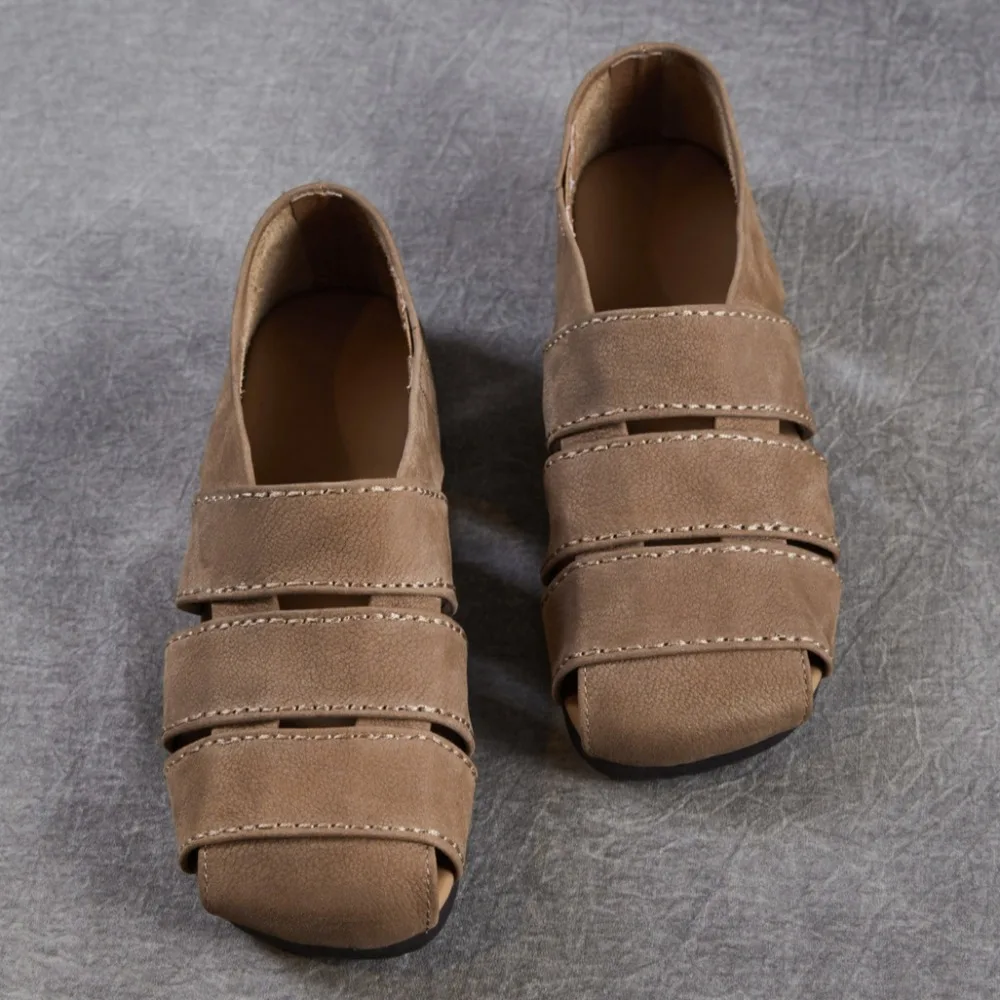 Women's Casual Sandals Genuine Leather Flat Bottom Women's Shoes 2026 Summer New Woven Hollow Shoes Retro Roman Sandals Women