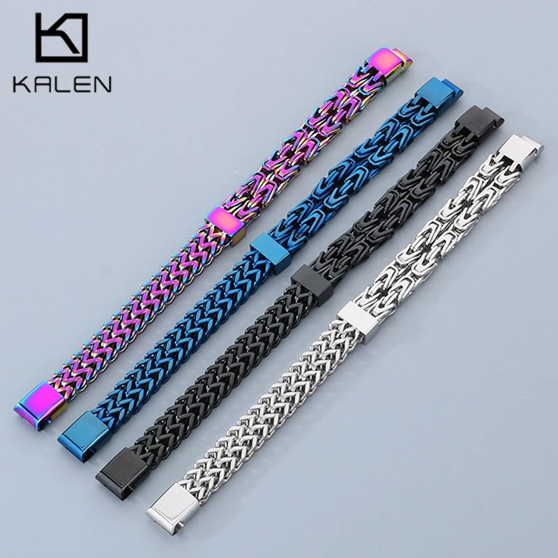 Hip Hop Special Double Chain Bracelet for Men 12MM Colorful Stainless Steel Magnetic Clasp Charm Bracelet Trendy Biker Jewelry