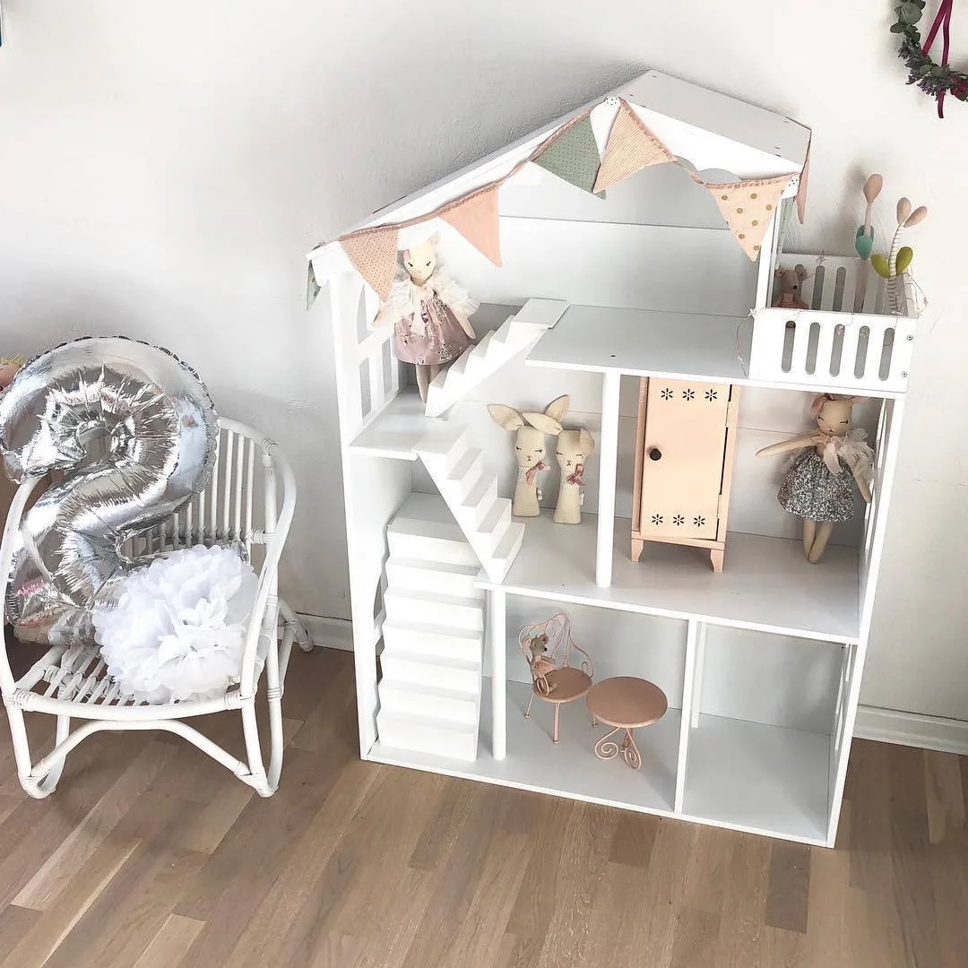 Children's doll solid color staircase combination bookshelf toy house wooden storage cabinet rack floor type multi-layer wooden image 3