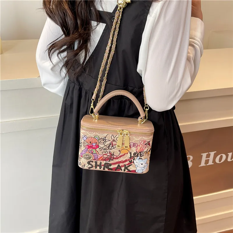 

2025 Colorblock Graffiti Bucket Bag Women's Trendy Shoulder Crossbody Purse Unique Designer Handbag