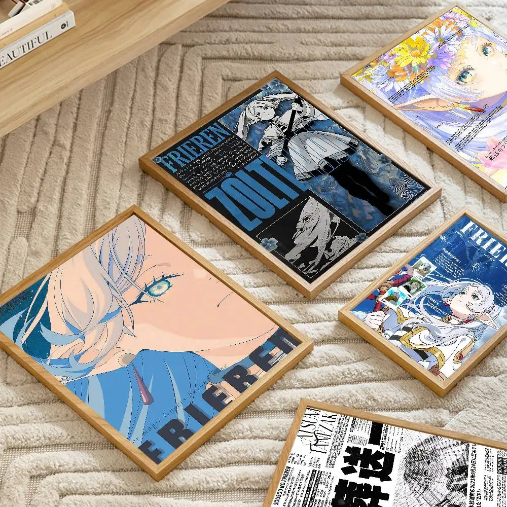 Anime Frieren Movie Sticky Posters Retro Kraft Paper Sticker DIY Room Bar Cafe Aesthetic Art Wall Painting