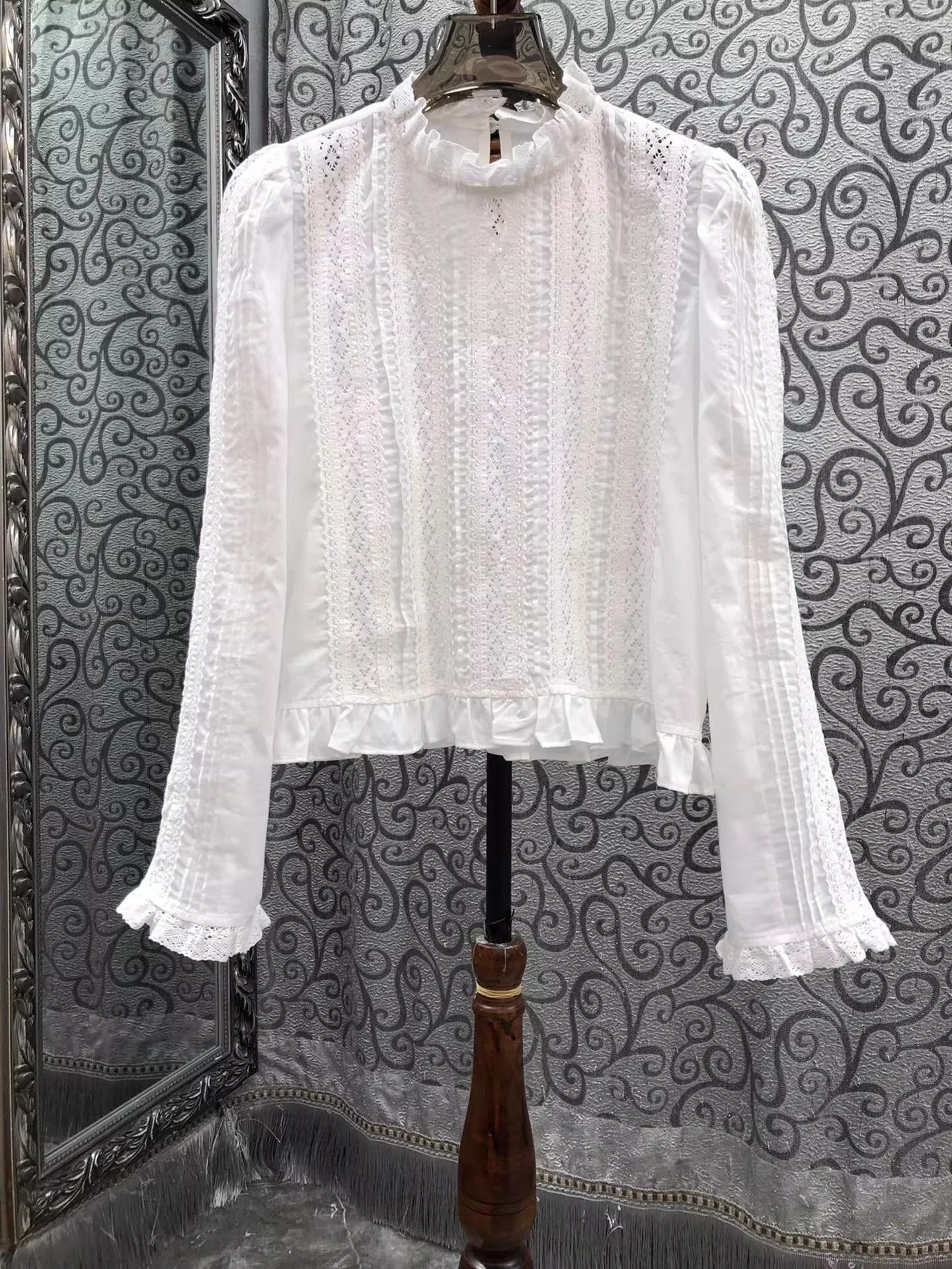 

Рубашки из 100% хлопка, весна-лето 2026, стильные женские сексуальные вязаные крючком кружевные рубашки с вышивкой в стиле пэчворк, повседневная винтажная белая блузка с длинными рукавами