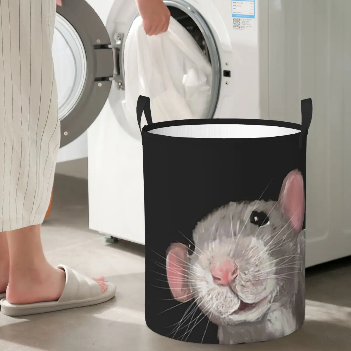 Cesto Plegable para Ropa Sucia y Artículos Diversos, Modelo The Peeking Rat (Gris Negro), Organizador para el Hogar