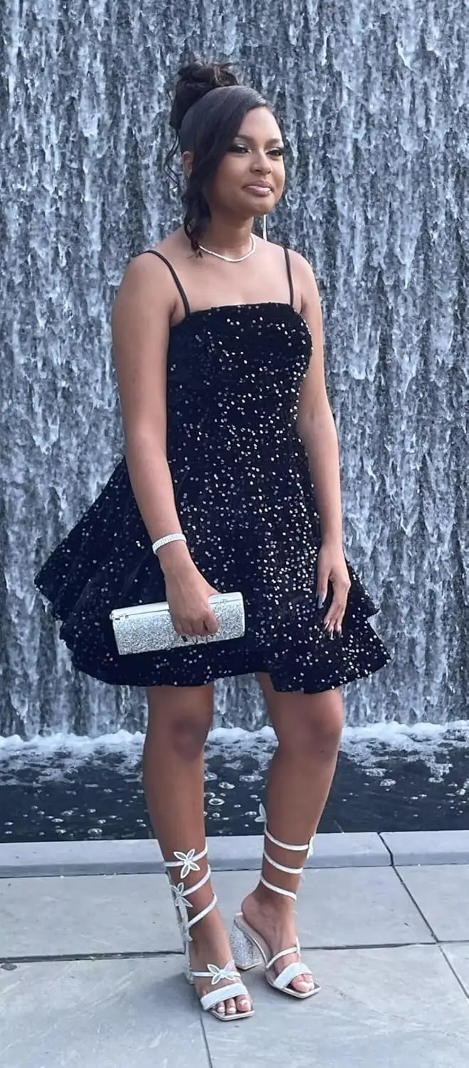 Sequin Short Homecoming Dresses for Teens 2026 Sparkly Spaghetti Straps Sweet 16 Prom Cocktail Dress Mini Dress Graduation Dress