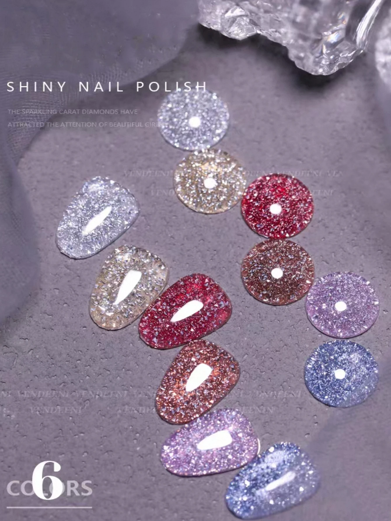 6PCS 2025 ใหม่อินเทรนด์เล็บแฟชั่น Phototherapy ประกาย Aurora Fine Glitter Shattered เพชรโปร่งใสเล็บเจล,