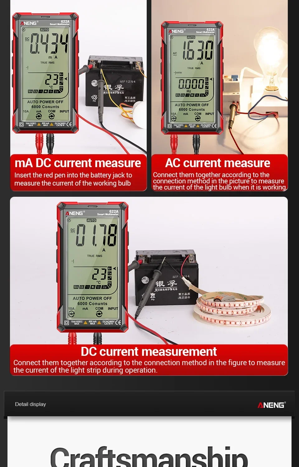 ANENG 622A/622B Smart Digital Multimeter AC/DC Spannung Strom Kondensator Widerstand NCV Spannung Induktion Infrarot Laser Tester – Detail 18