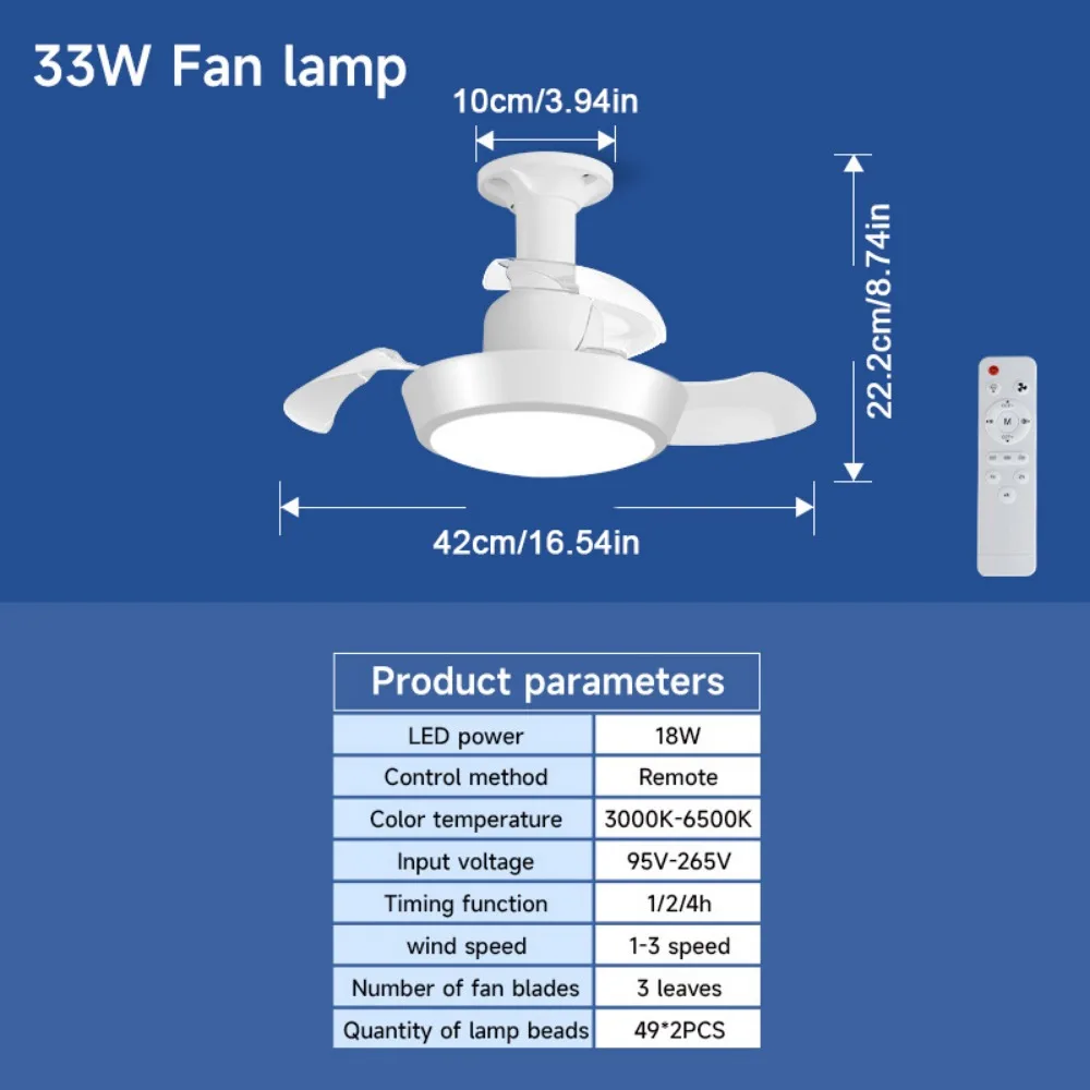 

2 in 1 Ceiling Fan Light 3 Lighting Modes Wind Speed Adjustable Electric Cordless Fan Easy Installation with Remote Control