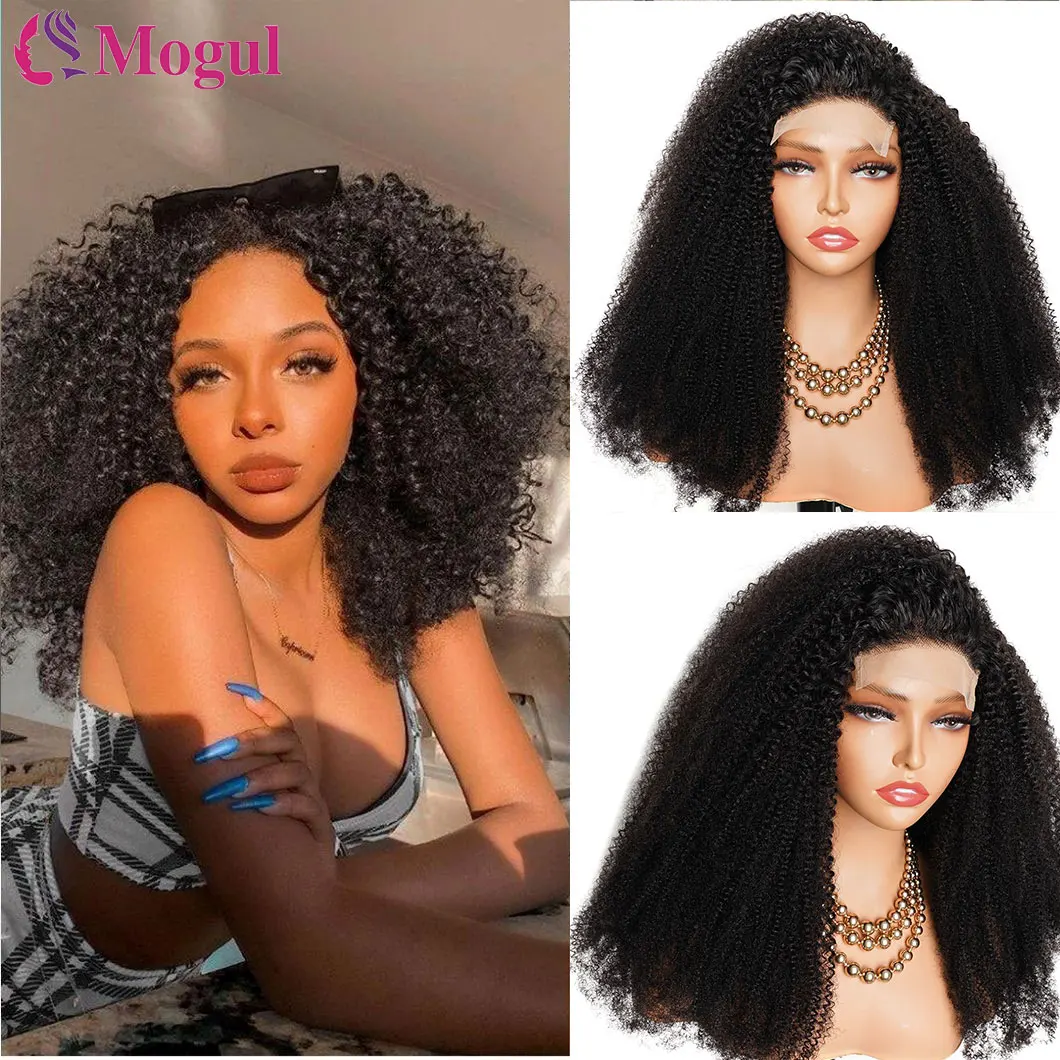 

300% Afro Kinky Curly Glueless Wig Fluffy 5x5 Transparent Lace Front Human Hair Short Curly Wig Natural Black Indian Remy Hair