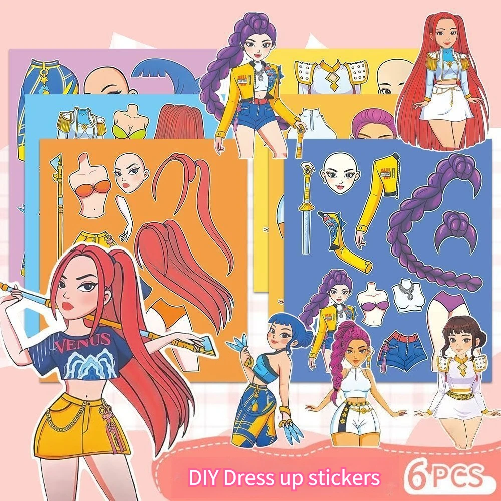 6 Blatt Kpop Demon Hunters Dress Up Aufkleber Cartoon Anime Puzzle Aufkleber Lustige DIY Puzzle Montieren Aufkleber Spielzeug