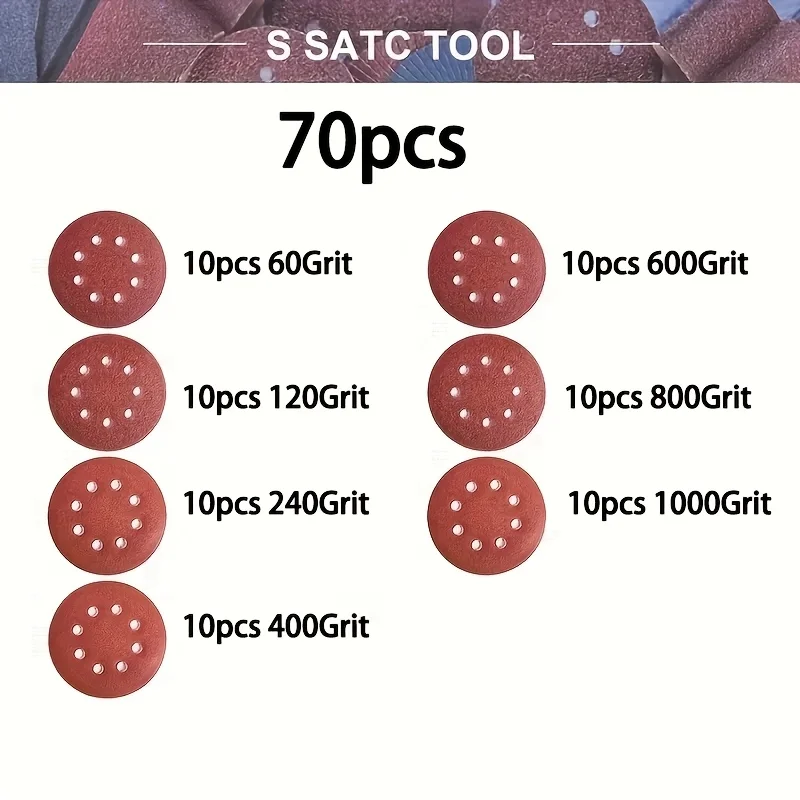 70 قطعة 8 حفرة 125 مللي متر الصنفرة النجارة المعادن قرص الطحن جلخ تلميع أداة 60-1000 حصى الرملي أقراص #2