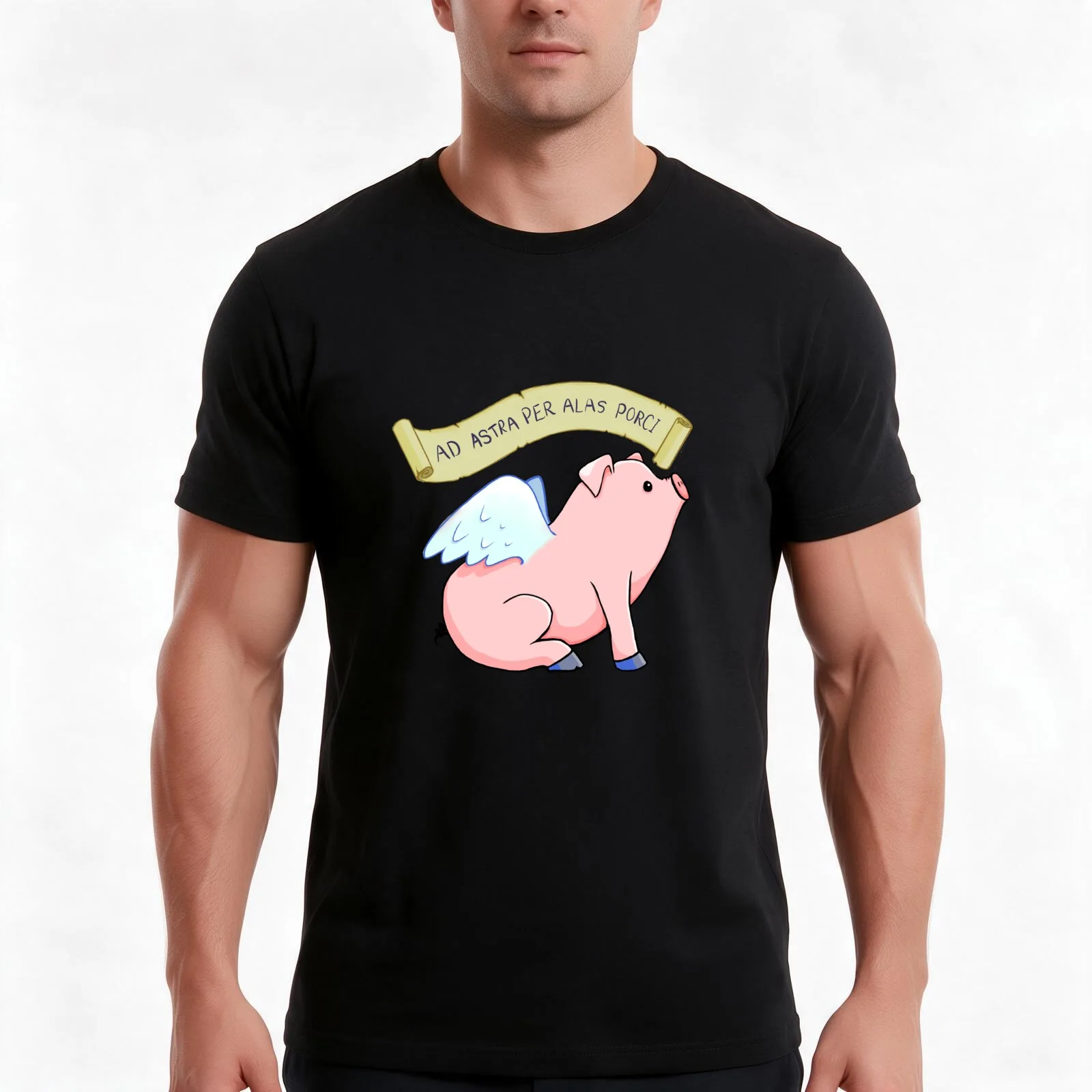 To the Stars on the Wings of a Pig - Ad Astra Per Alas Porci T-Shirt, Summer Casual Cotton Tee, Oversized Streetwear Tops