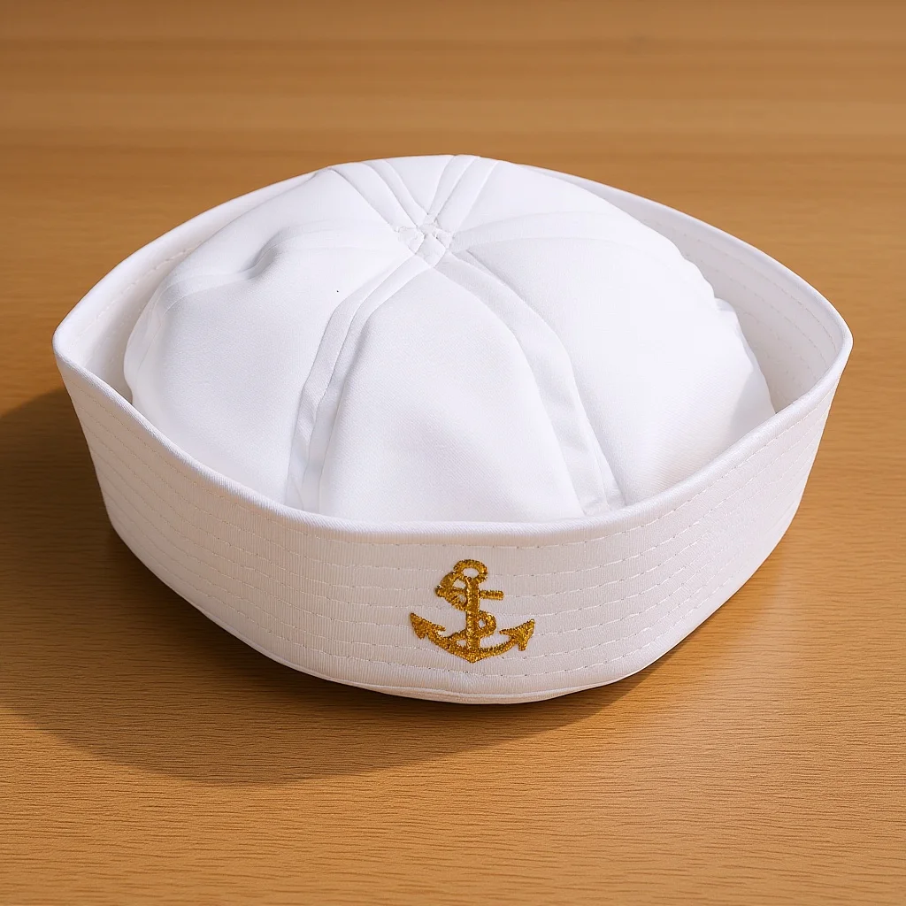 Accessorio per costume premium da marinaio bianco da 1 pezzo per la festa di Halloween Puntelli da palcoscenico per cosplay Cappelli blu scuro Cappello da capitano Costume da marinaio