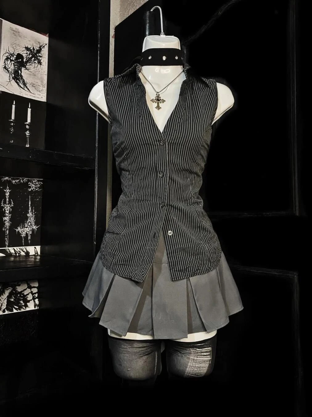 

Original n Stripe Svel irt Women's Summer Vintage Waist-Cinching Top Korean Sle Straight Cut Cotton Blend