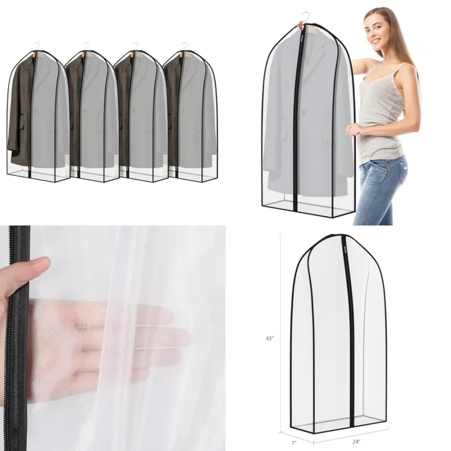 

Breathable Garment Bags for Leather Coat 43 Suit Bags for Closet Storage Silky Suit Dust Covers for Hanging Clothes with 7 Guss