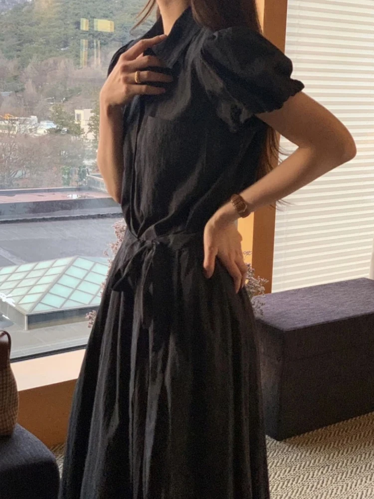 Vestido csa branco f verão saia longa personalidade dupla camada design psado cintura bolha manga a linha saia e...