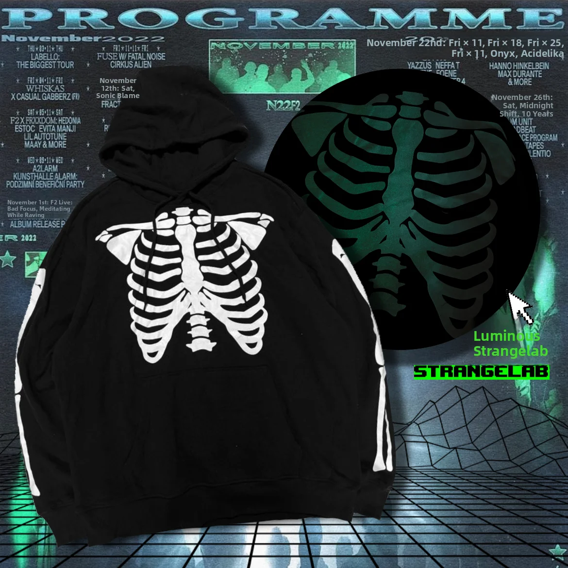 مضيئة هيكل جمجمة هوديي فضفاض ex loween Punk Sle طويل Sve البلوز القطن البوليستر مزيج ارتداء اليومي