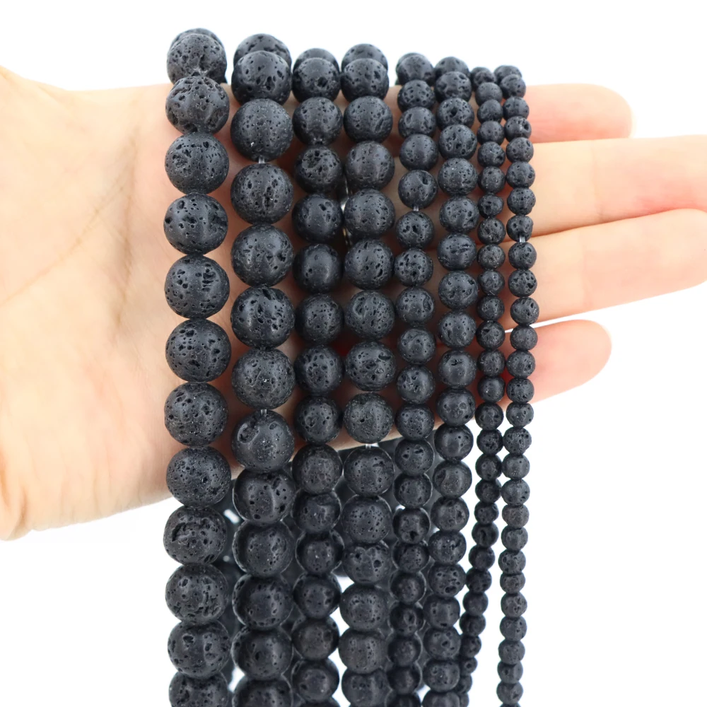 Wholesale Natural Black Volcanic Lava 4 6 8 10 12mm Round Loose Beads For Jewelry Making Bracelet Necklace Gift Charms Accessori view 5