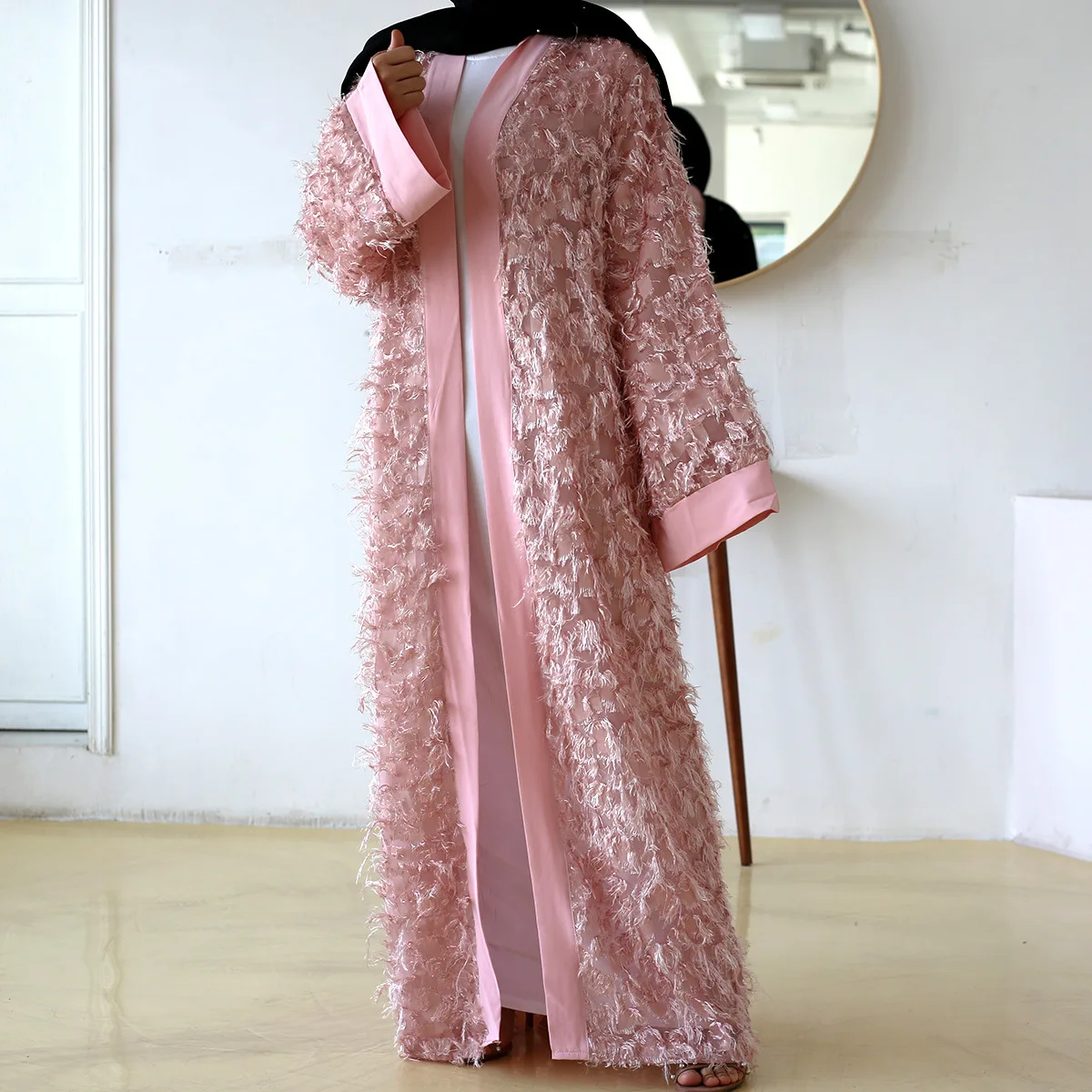 

Fashion Tassel Open Abaya Women Muslim Kimono Cardigan Furry Maxi Dress Ramadan Eid Islamic Clothing Dubai Kaftan Turkey Robe